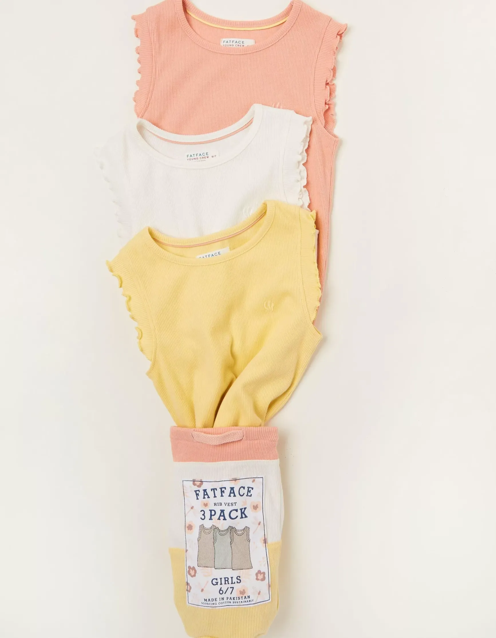 FatFace 3 Pack Rib Jersey Vests|Girls View All