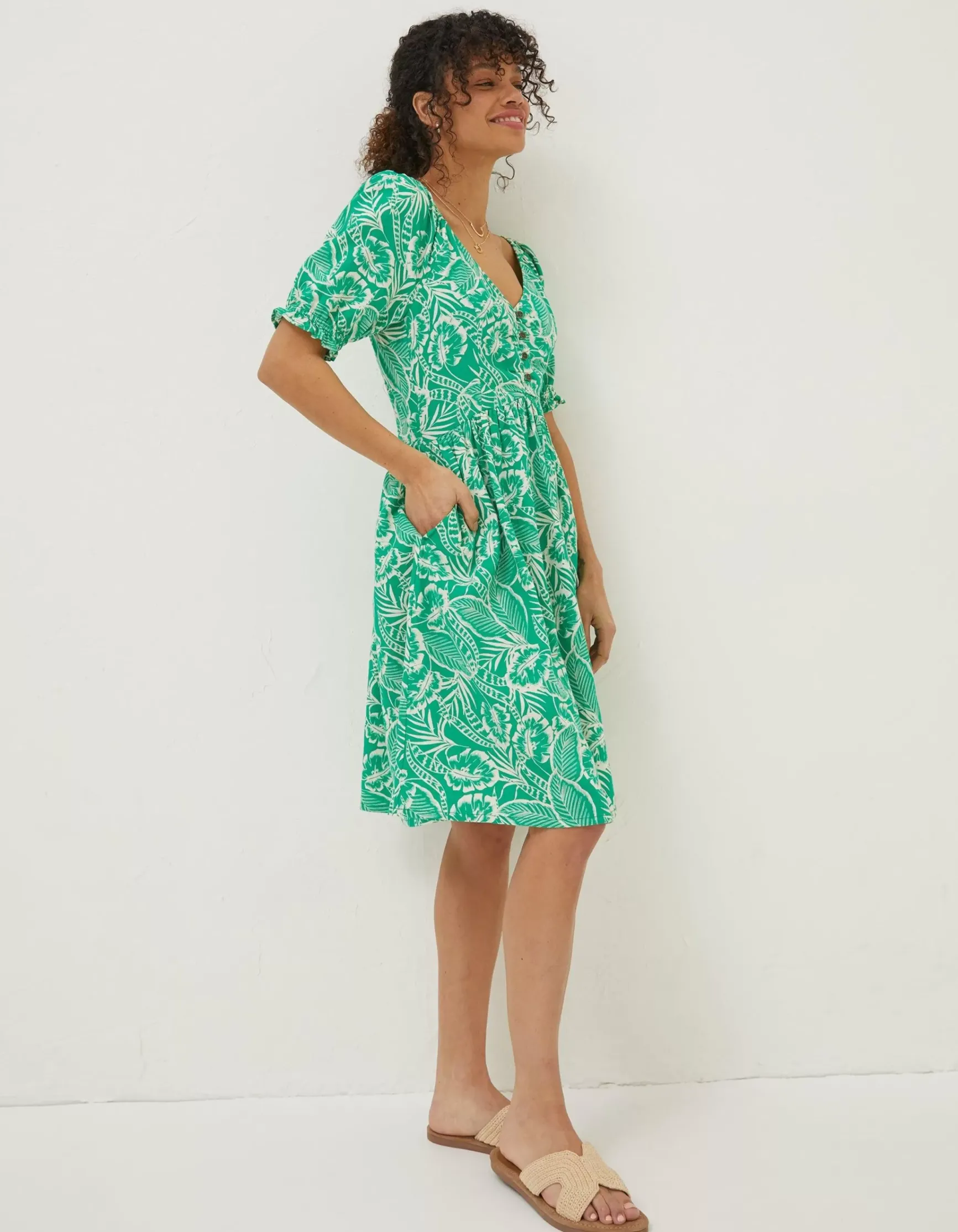 FatFace Aideen Linen Blend Leaf Dress|Women Dresses