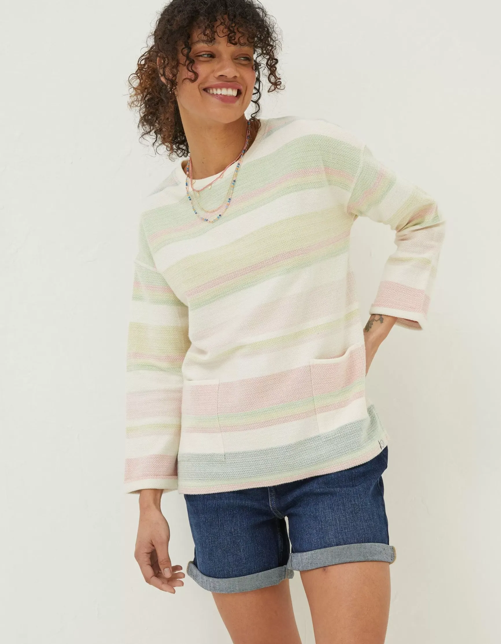 FatFace Amari Textured Stripe Crew Sweatshirt|Women Sweatshirts & Hoodies