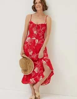 FatFace Ariel Batik Red Midi Dress|Women Dresses
