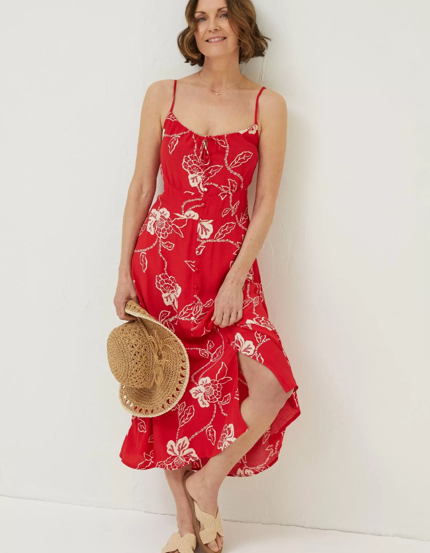FatFace Ariel Batik Red Midi Dress|Women Dresses