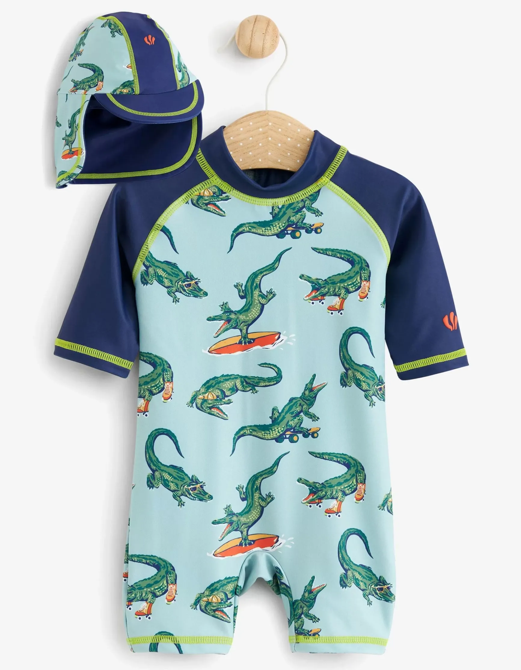 FatFace Carter Crocodile Surf Suit And Hat Set|Baby View All