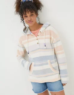 FatFace Daisy Textured Stripe Hoodie|Women Sweatshirts & Hoodies