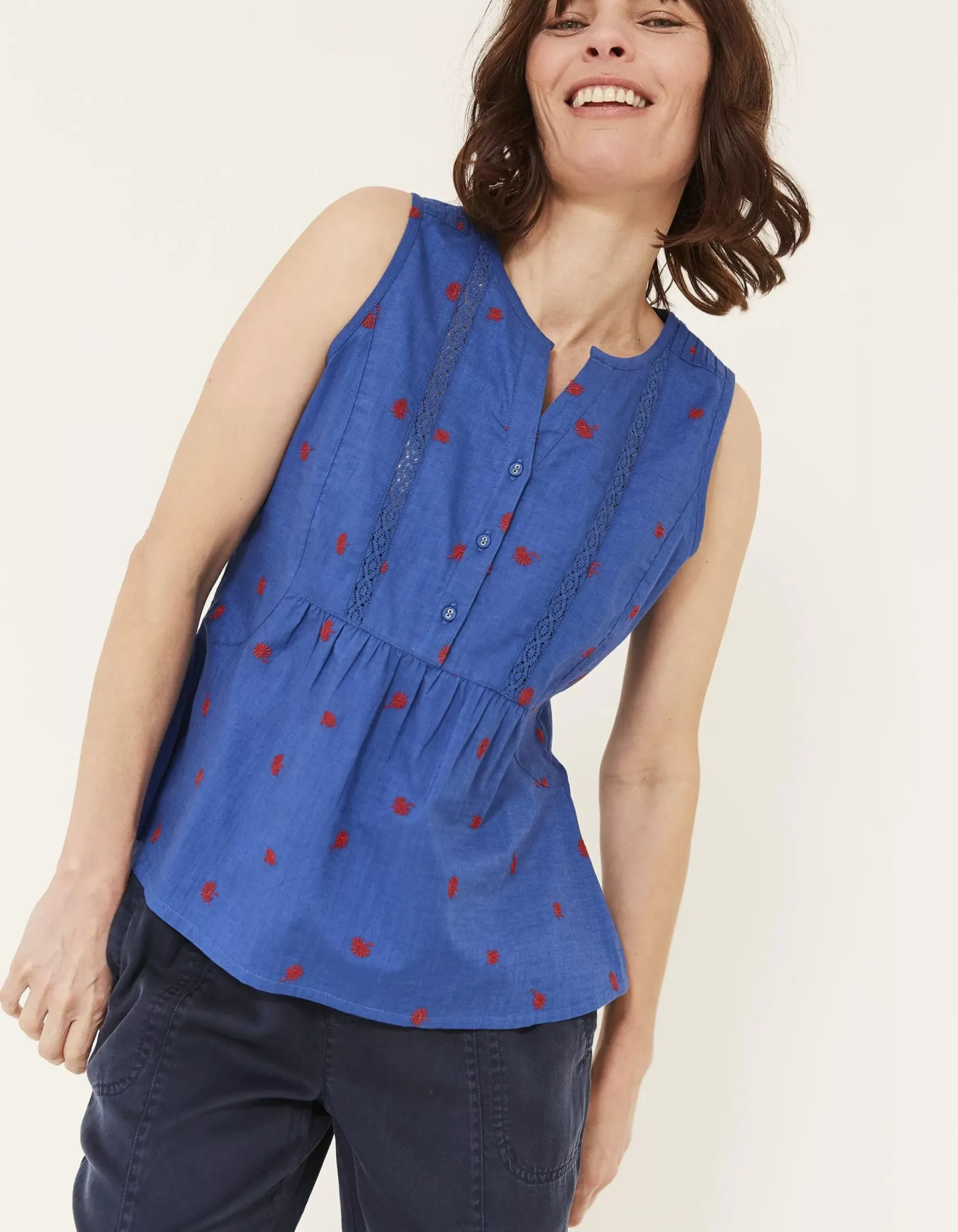 FatFace Ella Embroidered Daisy Cami|Women Tops & T-Shirts