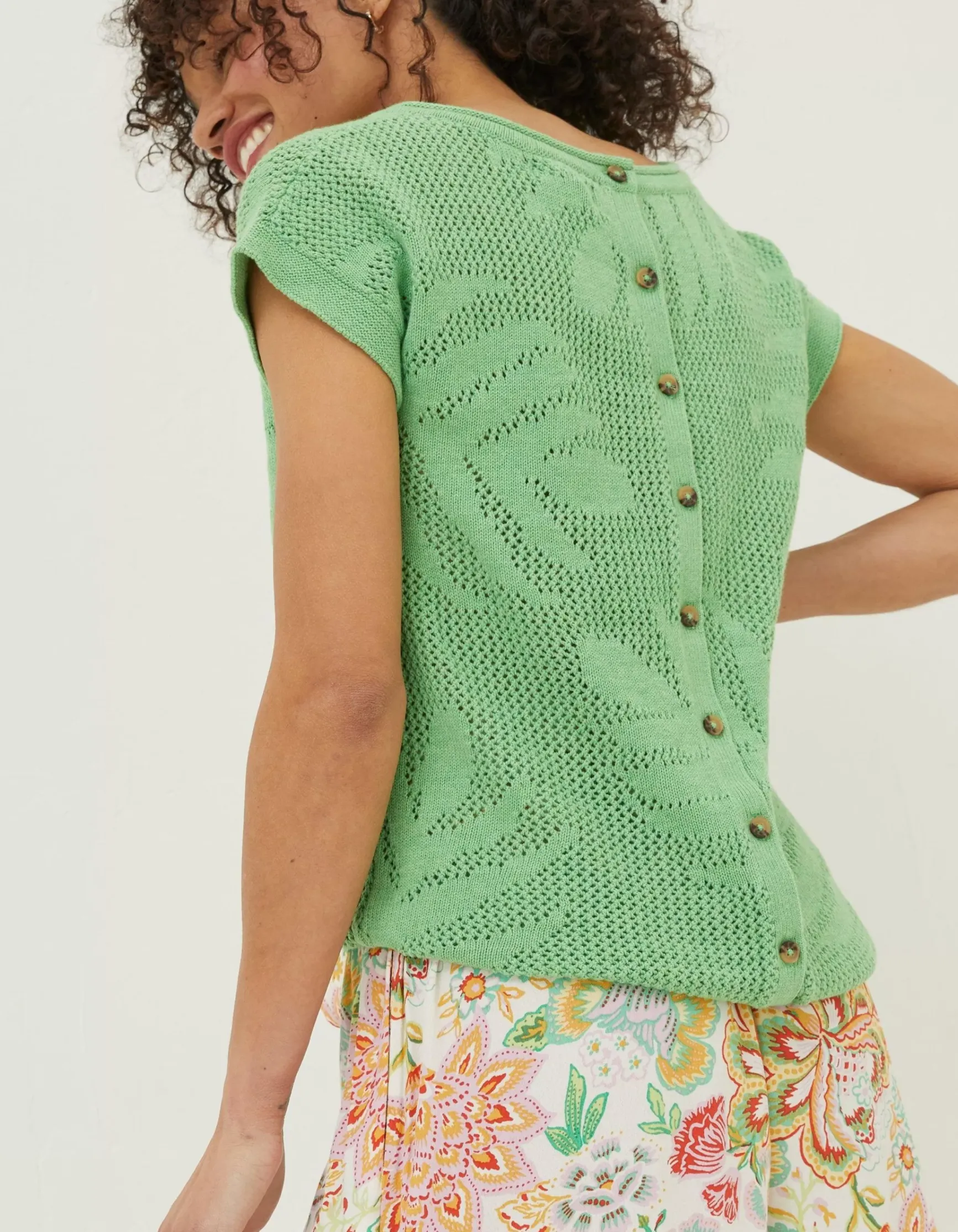 FatFace Faye Palm Button Back Top|Women Knitwear