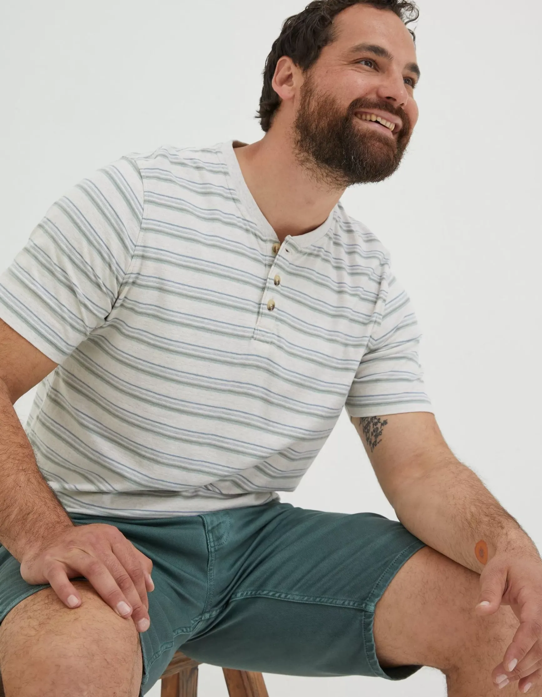 FatFace Fine Stripe Henley T-Shirt|Men T-Shirts
