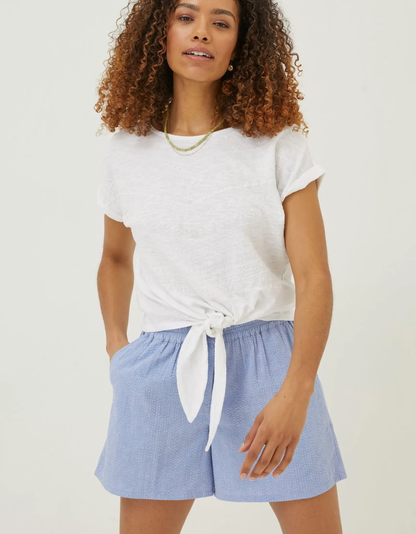 FatFace Fran Broderie Tie Front Top|Women Tops & T-Shirts