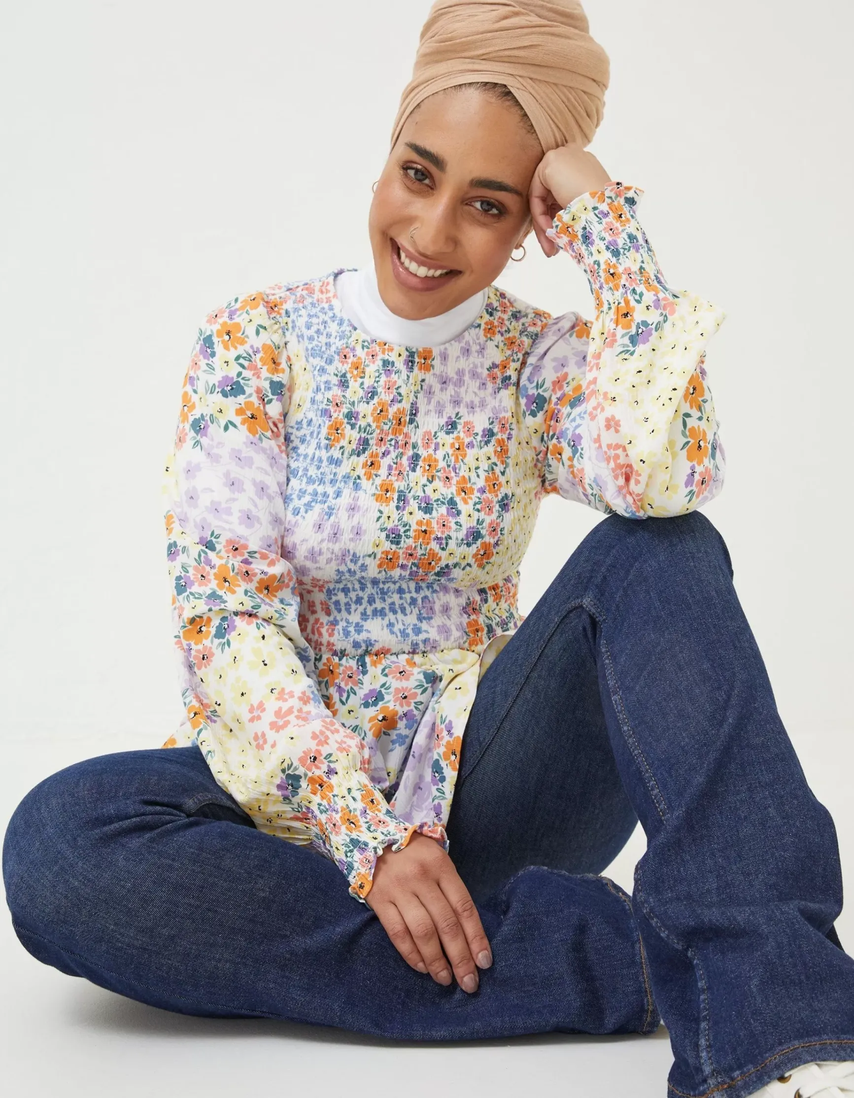 FatFace Fran Meadow Patch Shirred Top|Women Shirts & Blouses