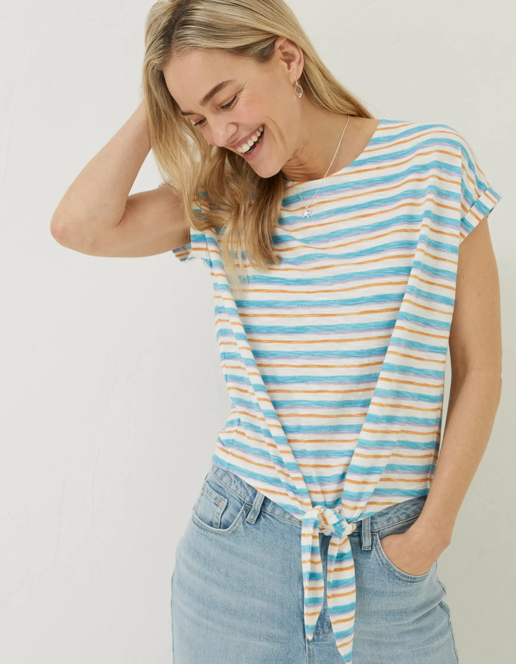 FatFace Fran Stripe Tie Front Top|Women Tops & T-Shirts