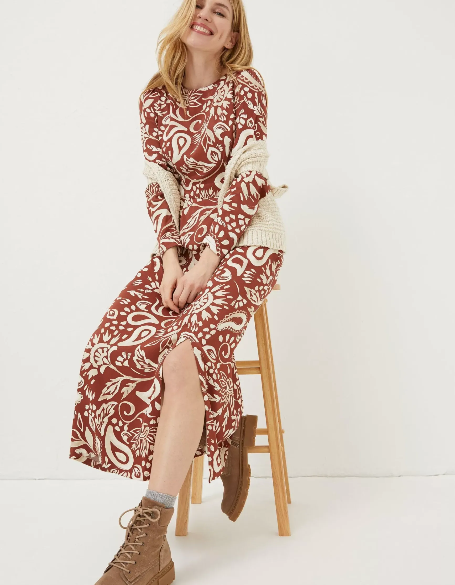 FatFace Haldon Watercolour Midi Dress|Women Dresses