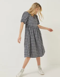 FatFace Hannah Puff Sleeve Check Midi Dress|Women Dresses