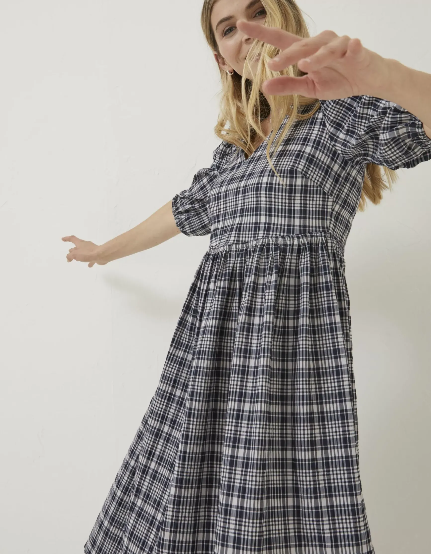 FatFace Hannah Puff Sleeve Check Midi Dress|Women Dresses