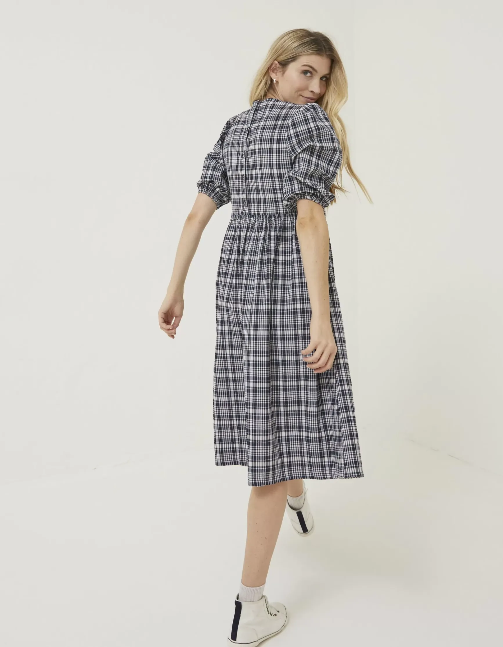 FatFace Hannah Puff Sleeve Check Midi Dress|Women Dresses