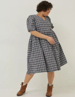 FatFace Hannah Puff Sleeve Check Midi Dress|Women Dresses