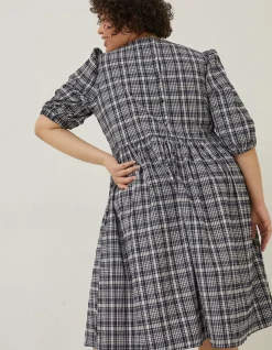 FatFace Hannah Puff Sleeve Check Midi Dress|Women Dresses