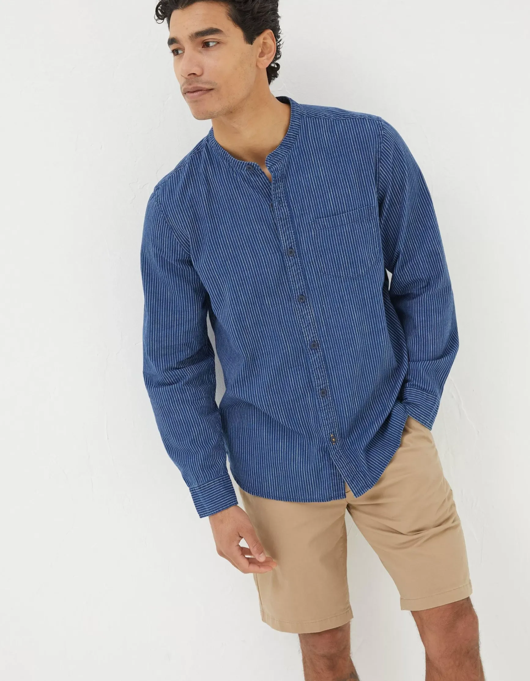 FatFace Indigo Stripe Grandad Shirt|Men View All