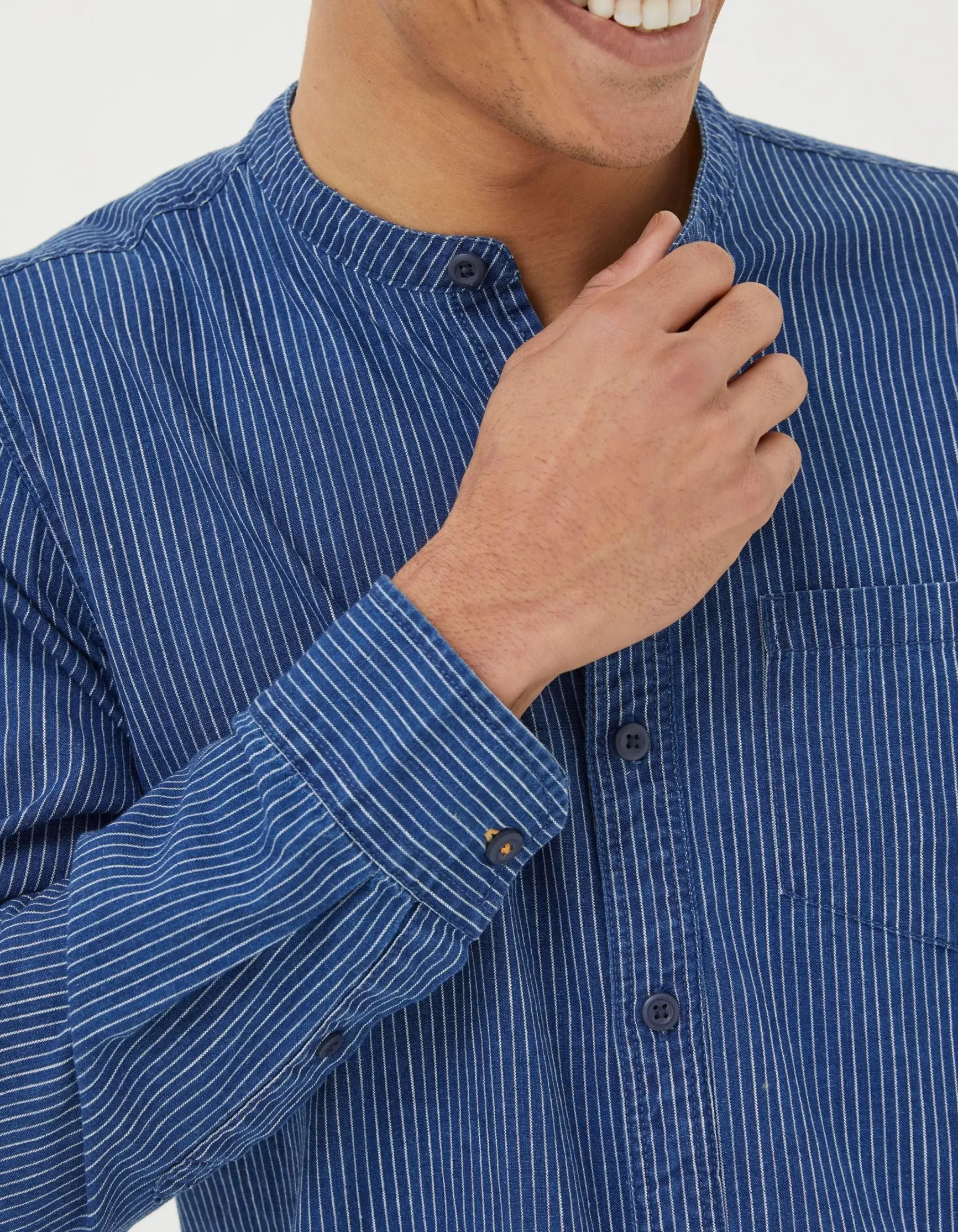 FatFace Indigo Stripe Grandad Shirt|Men View All