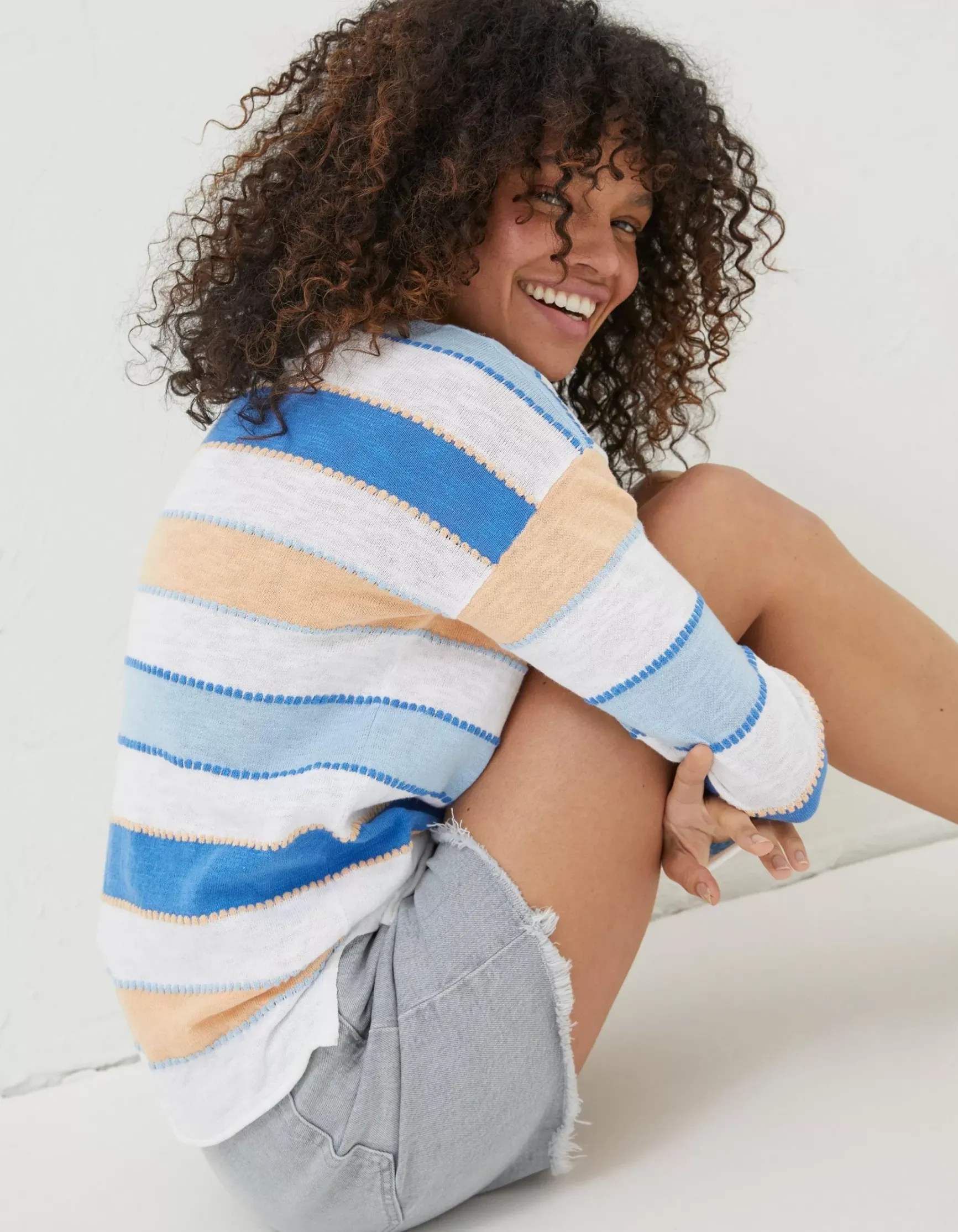 FatFace Isobella Cotton Linen Stripe Jumper|Women Knitwear