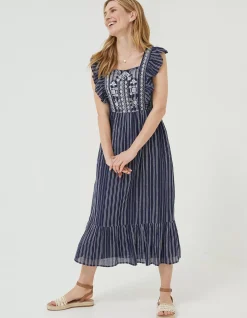 FatFace Izzi Stripe Embroidered Midi Dress|Women Dresses