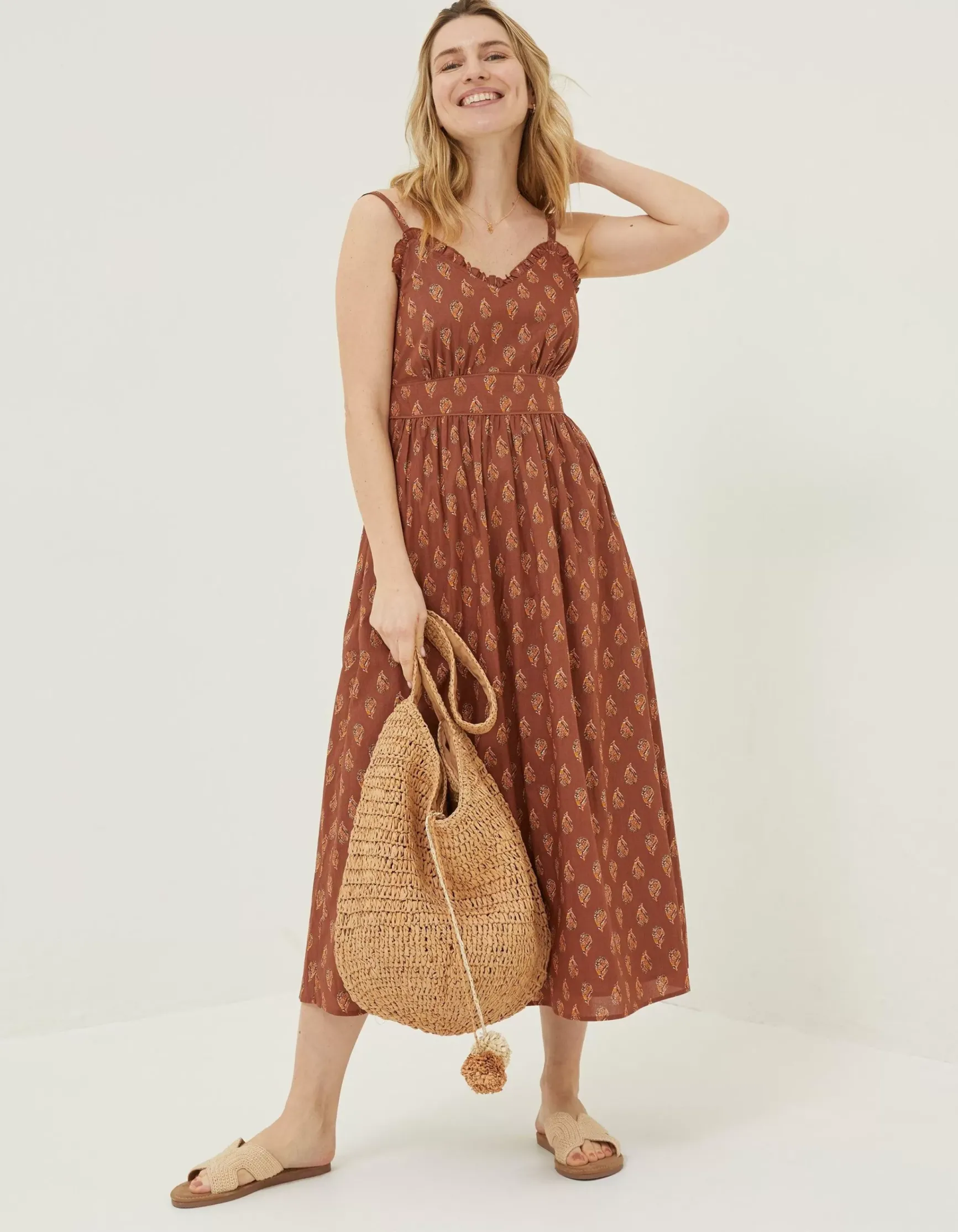 FatFace Jayden Woodblock Midi Dress|Women Dresses