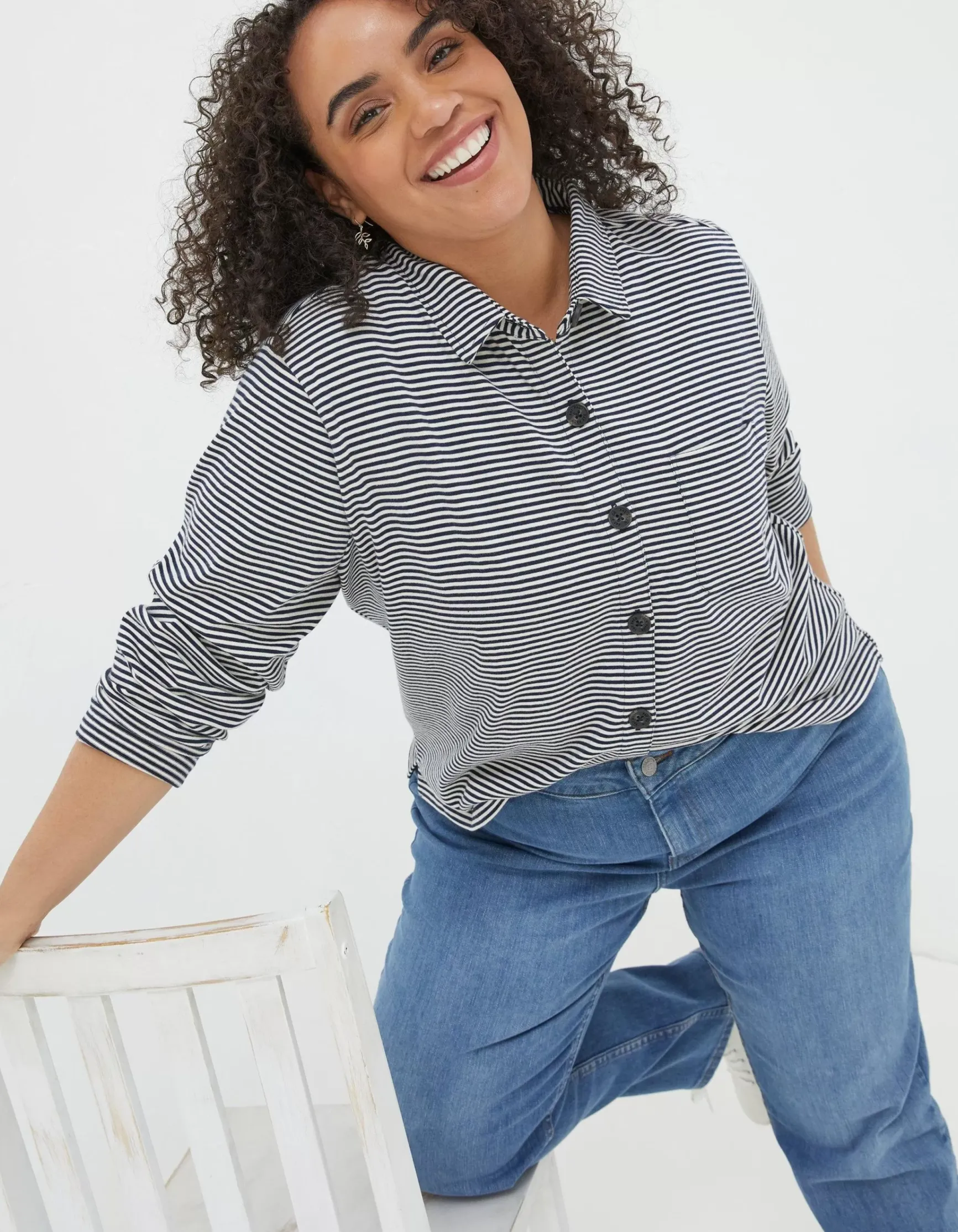 FatFace Jess Stripe Jersey Shirt|Women Tops & T-Shirts