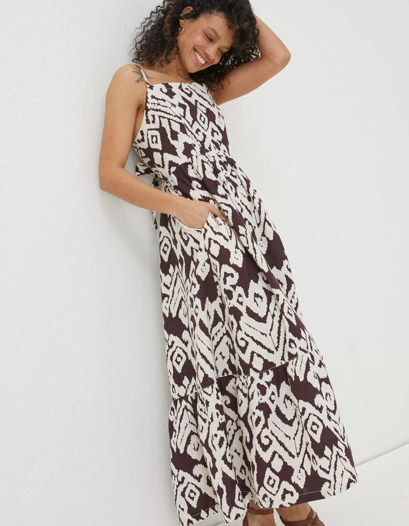 FatFace Julien Ikat Linen Midi Dress|Women Dresses