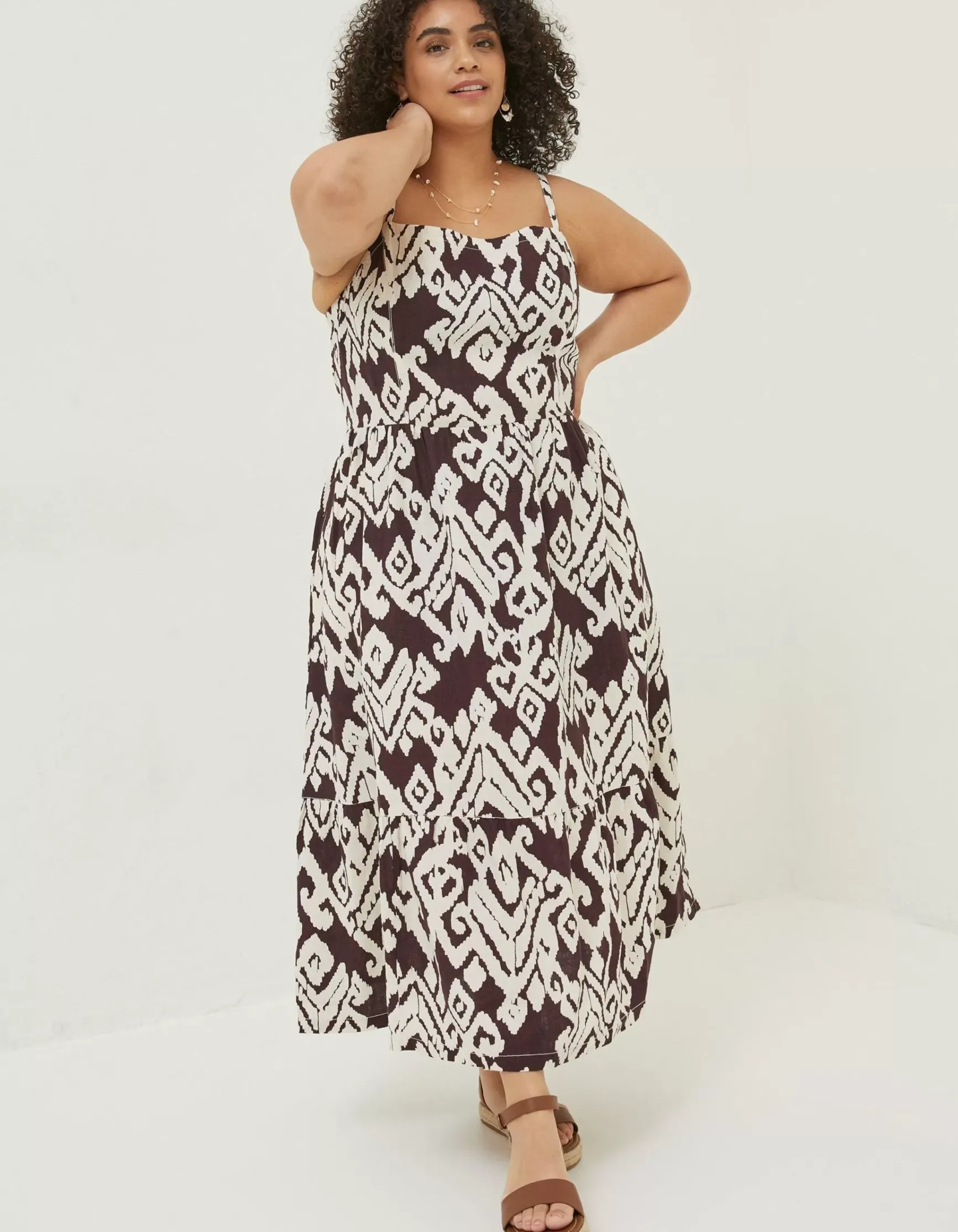FatFace Julien Ikat Linen Midi Dress|Women Dresses