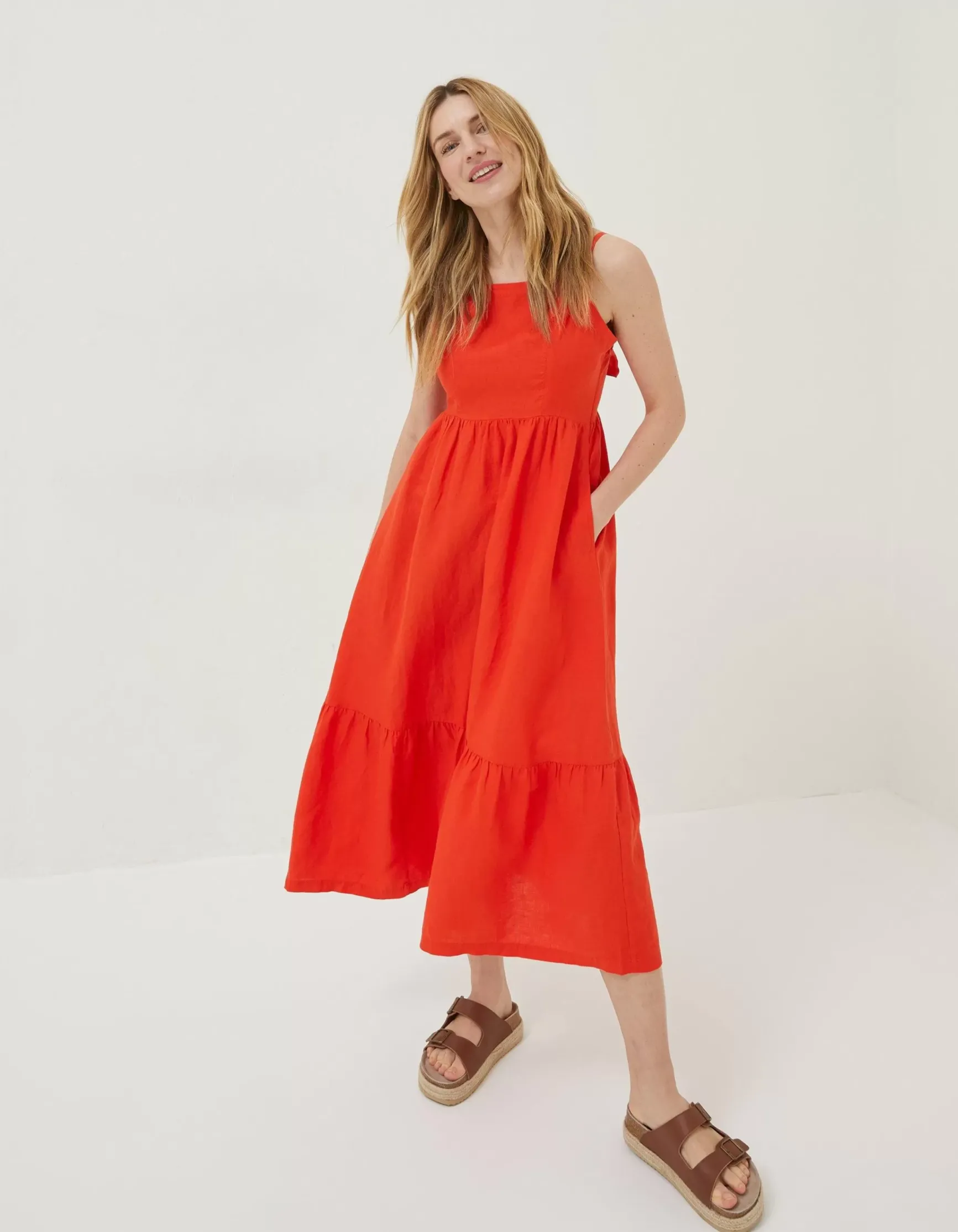 FatFace Julien Tie Back Linen Midi Dress|Women Dresses