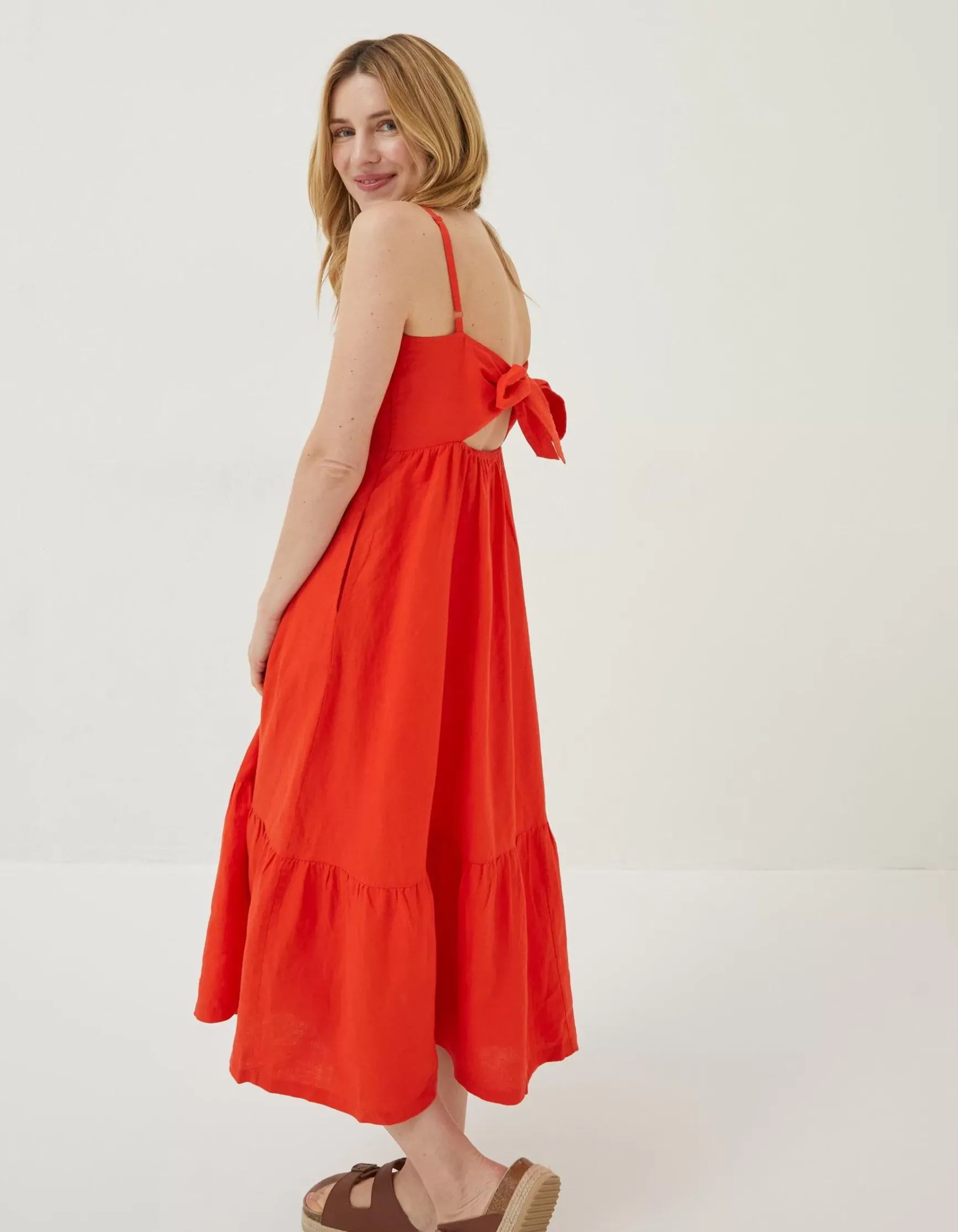 FatFace Julien Tie Back Linen Midi Dress|Women Dresses