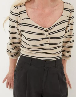 FatFace Kara Stripe Henley Top|Women Tops & T-Shirts