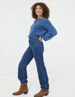 FatFace Keira Indigo Henley Top|Women Tops & T-Shirts
