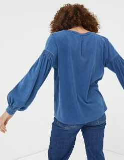 FatFace Keira Indigo Henley Top|Women Tops & T-Shirts