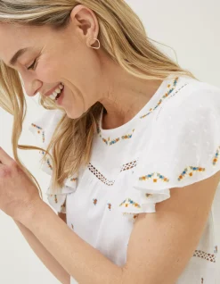 FatFace Leah Embroidered Top|Women Tops & T-Shirts