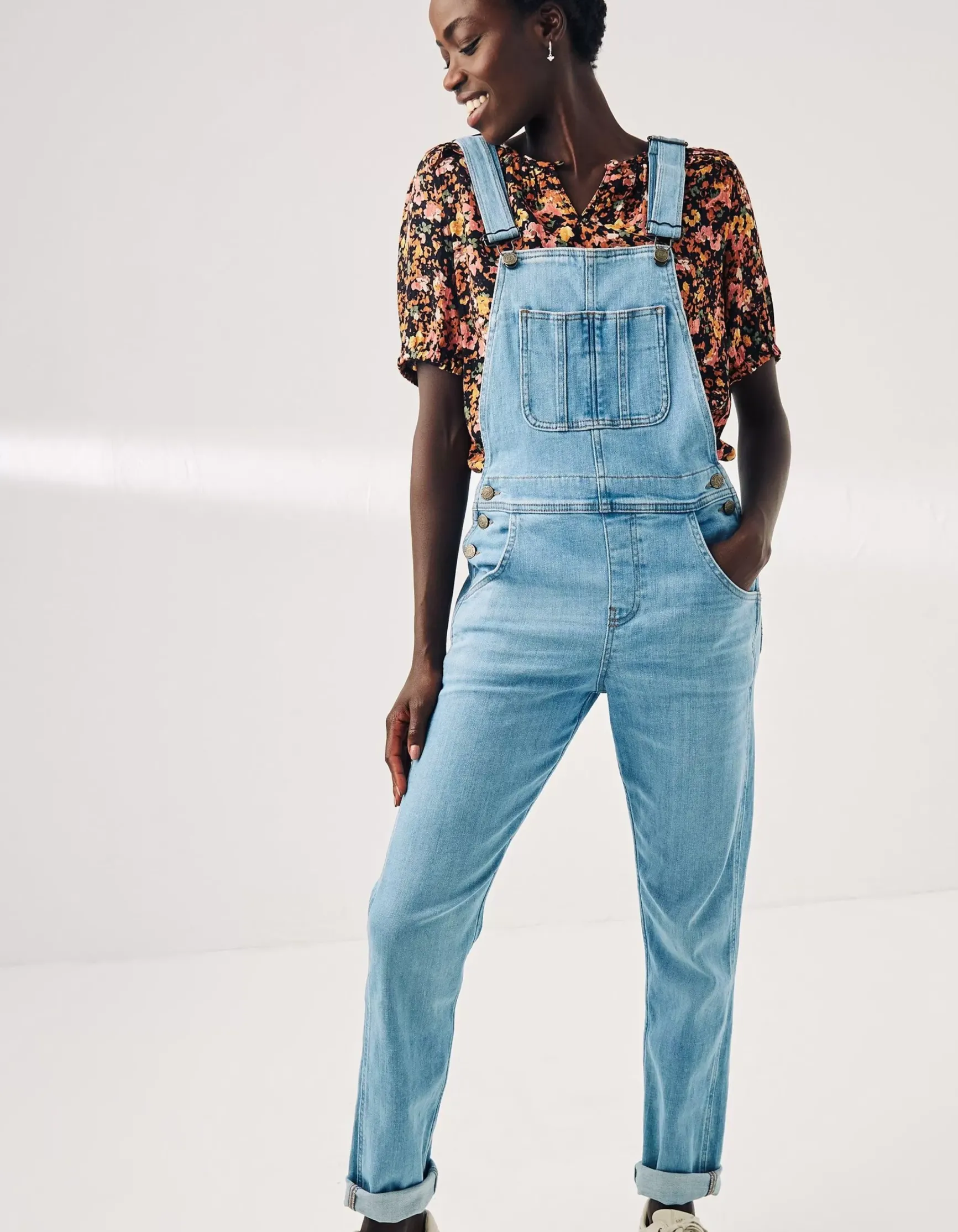 FatFace Lewes Slim Leg Denim Dungarees|Women Jeans & Dungarees