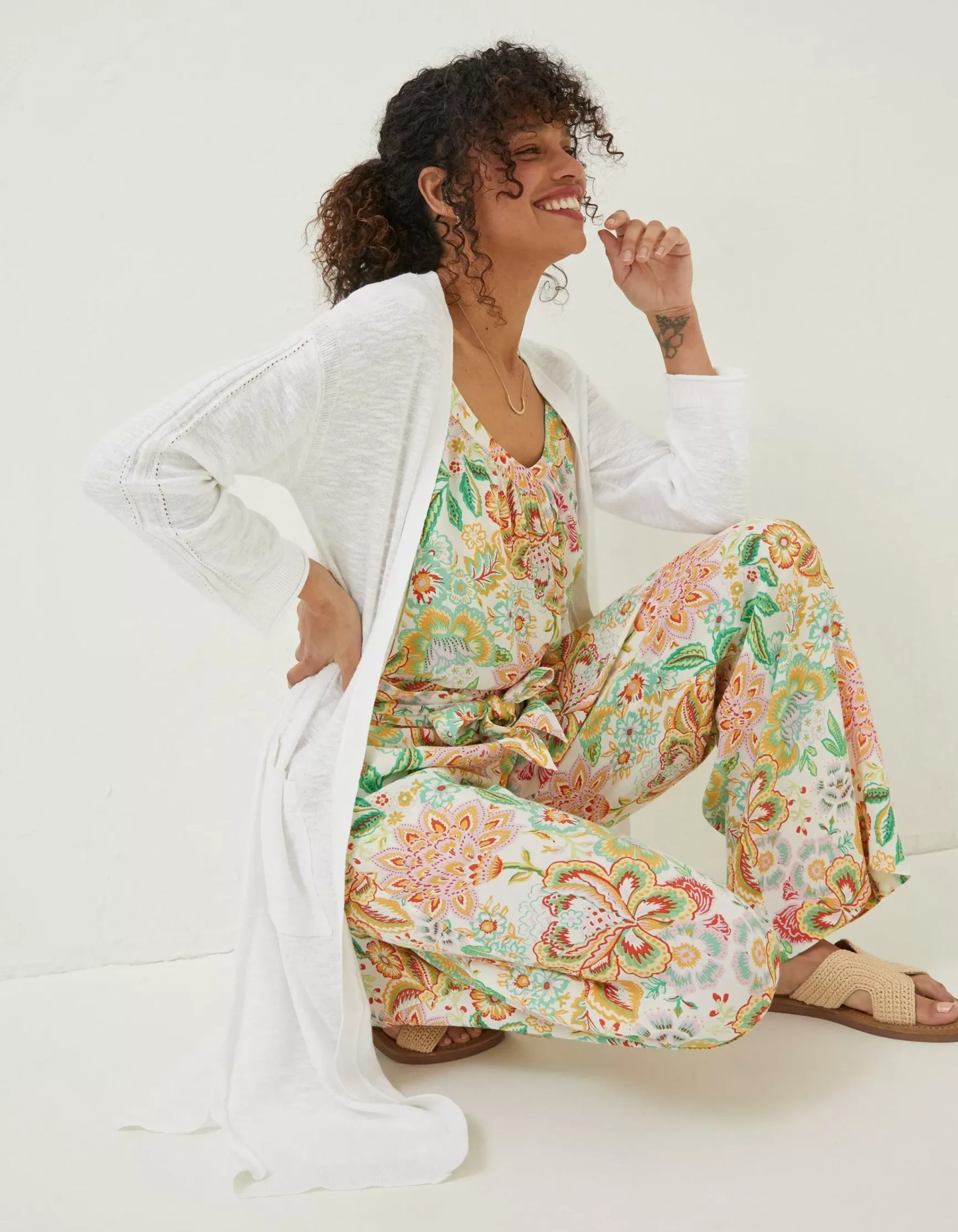 FatFace Lindsay Cotton Linen Longline Cardigan|Women Knitwear