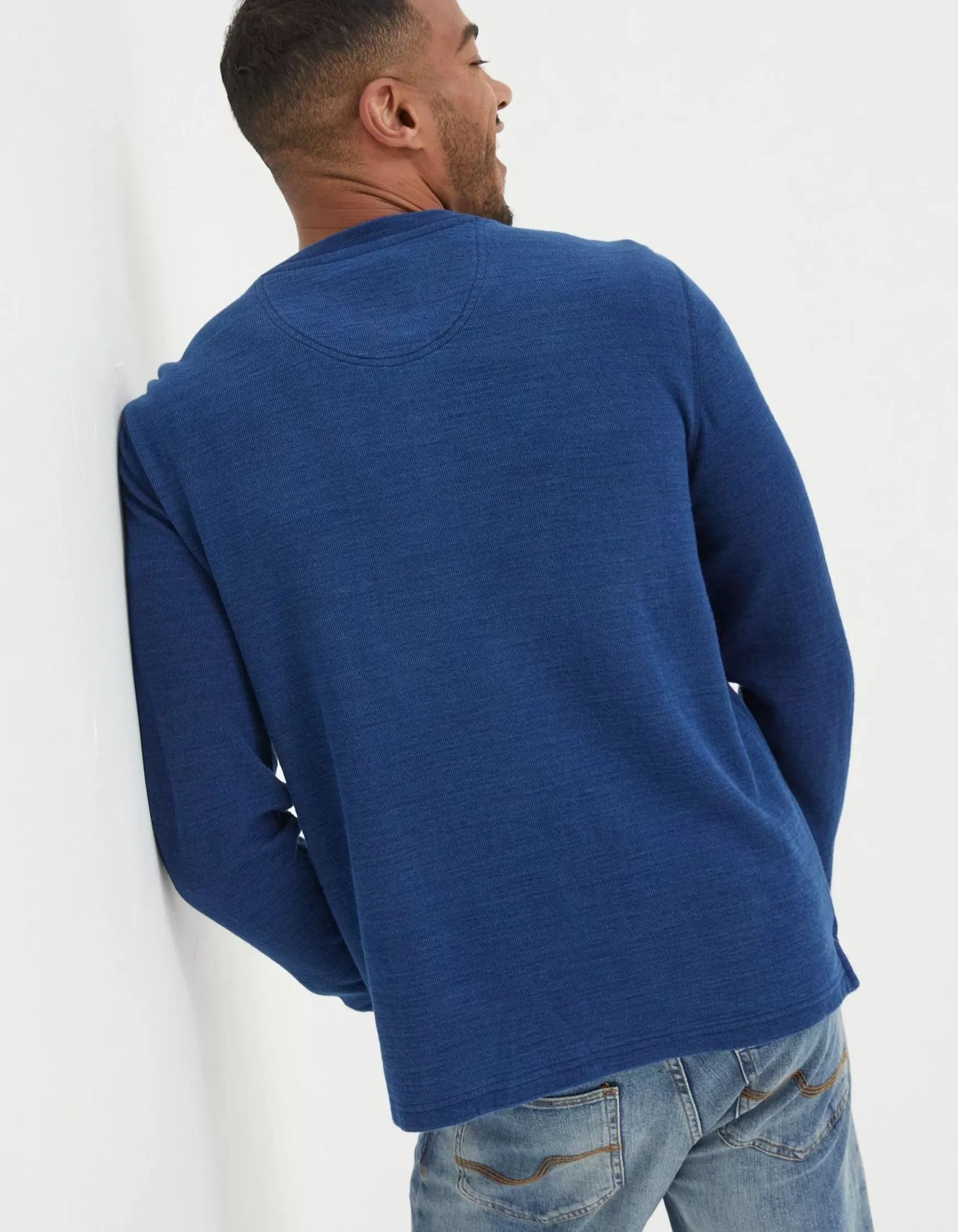 FatFace Long Sleeve Indigo Henley|Men T-Shirts
