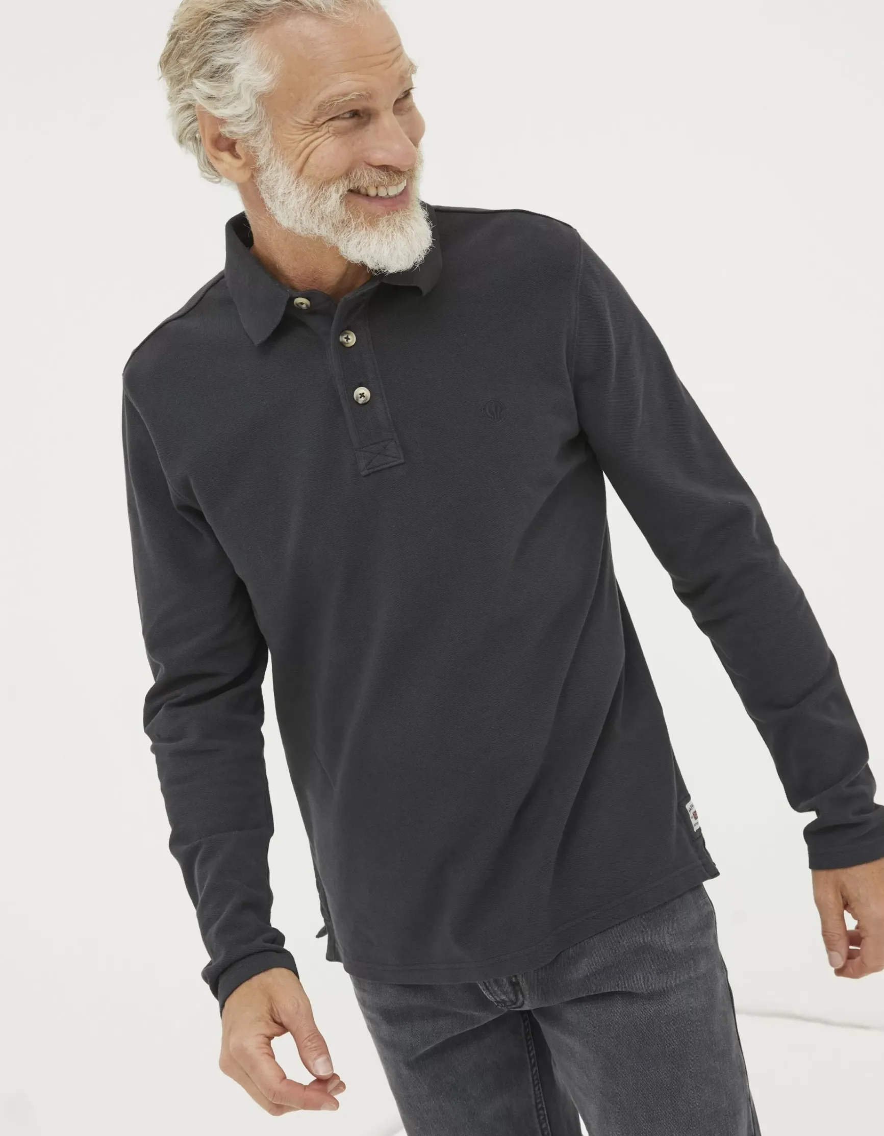 FatFace Long Sleeve Organic Cotton Pique Polo|Men View All