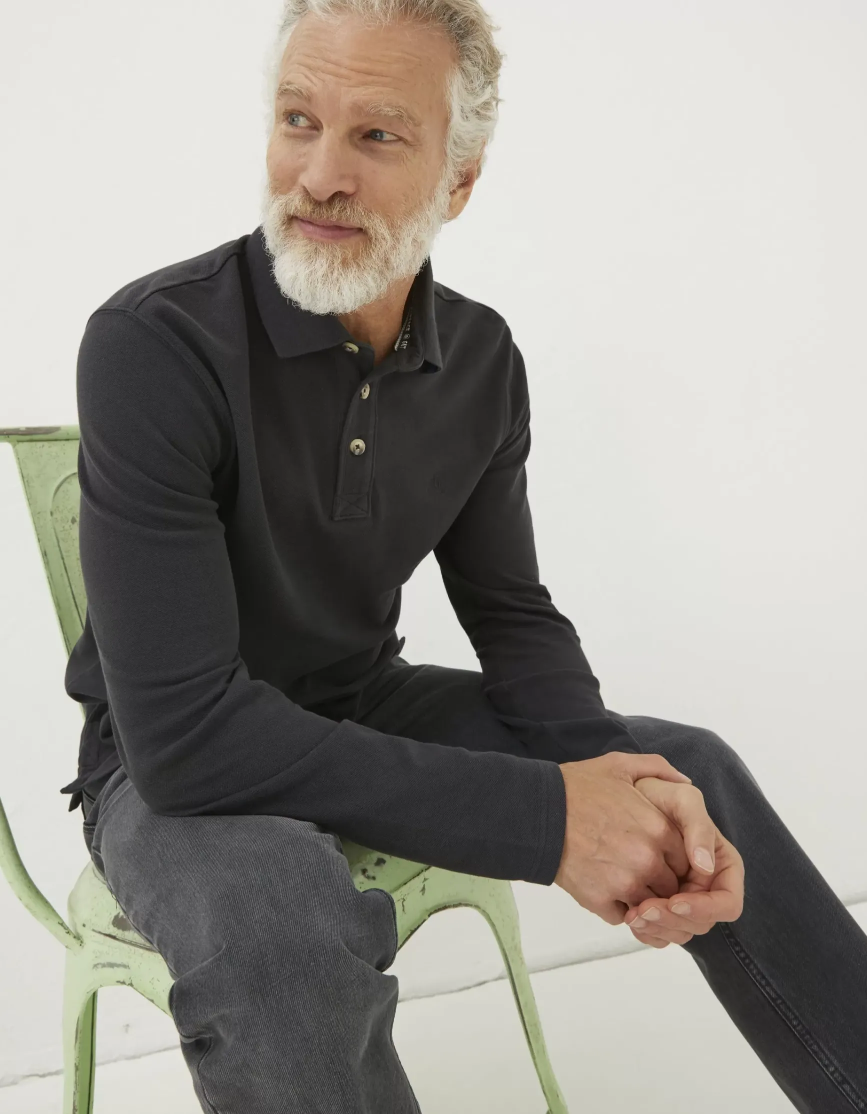FatFace Long Sleeve Organic Cotton Pique Polo|Men View All