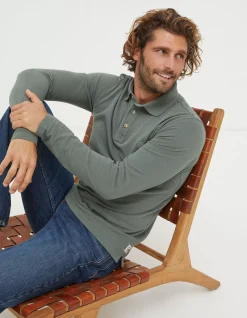 FatFace Long Sleeve Organic Cotton Pique Polo|Men View All