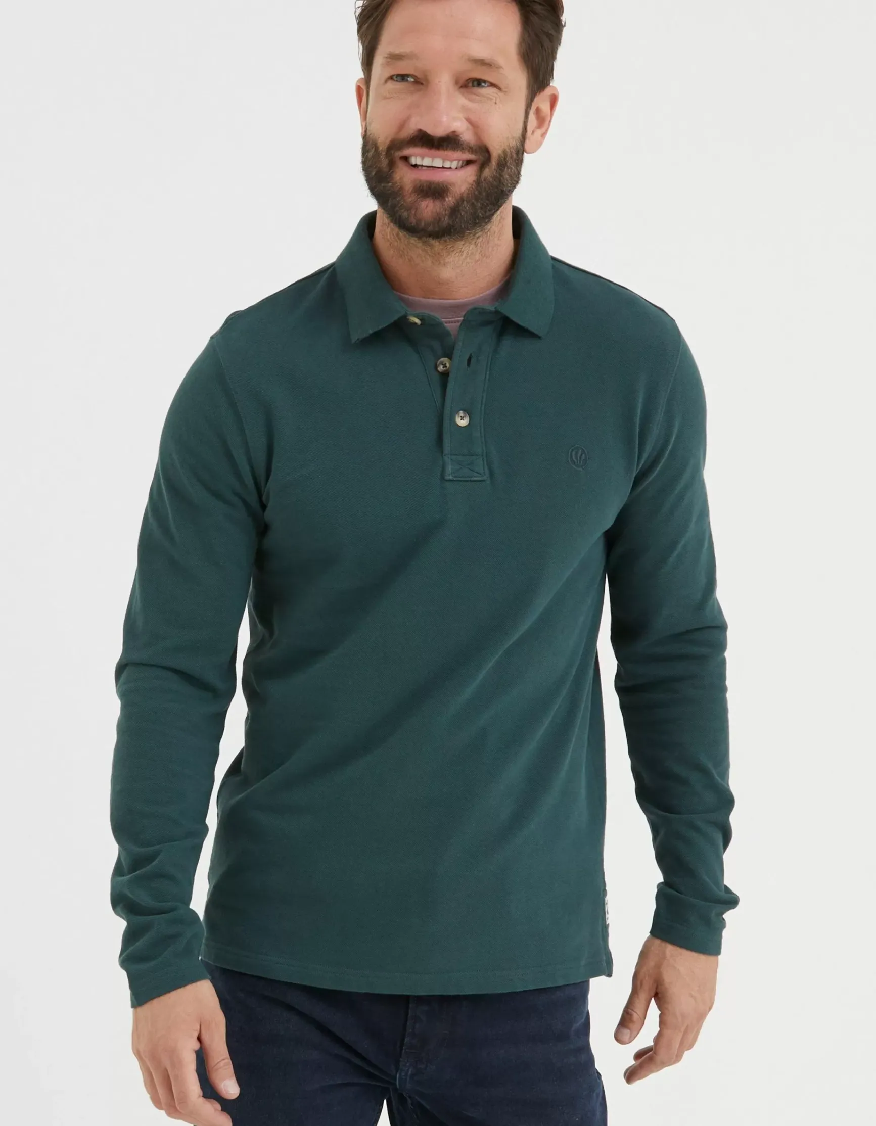 FatFace Long Sleeve Organic Pique Polo|Men Polo Shirts