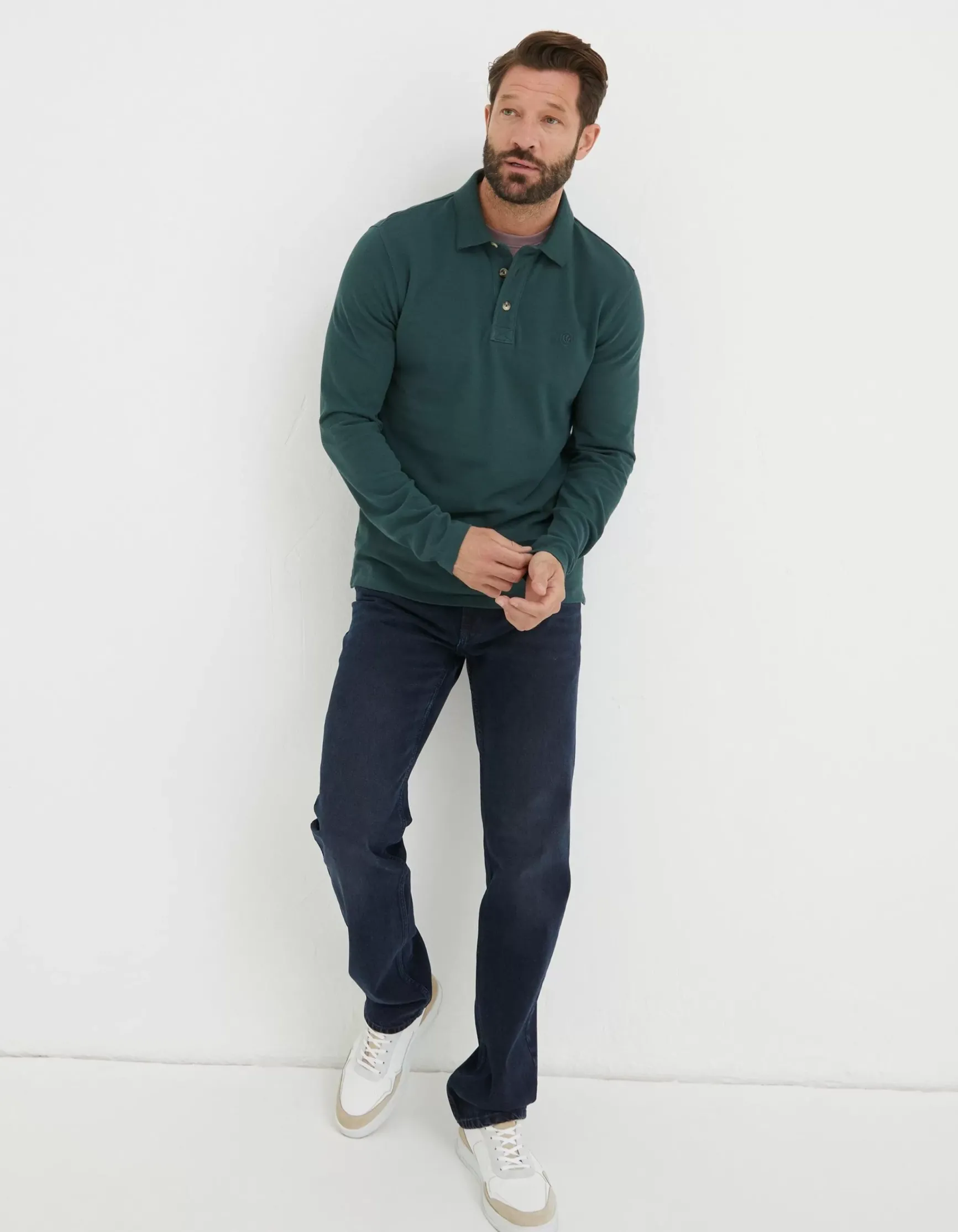 FatFace Long Sleeve Organic Pique Polo|Men Polo Shirts
