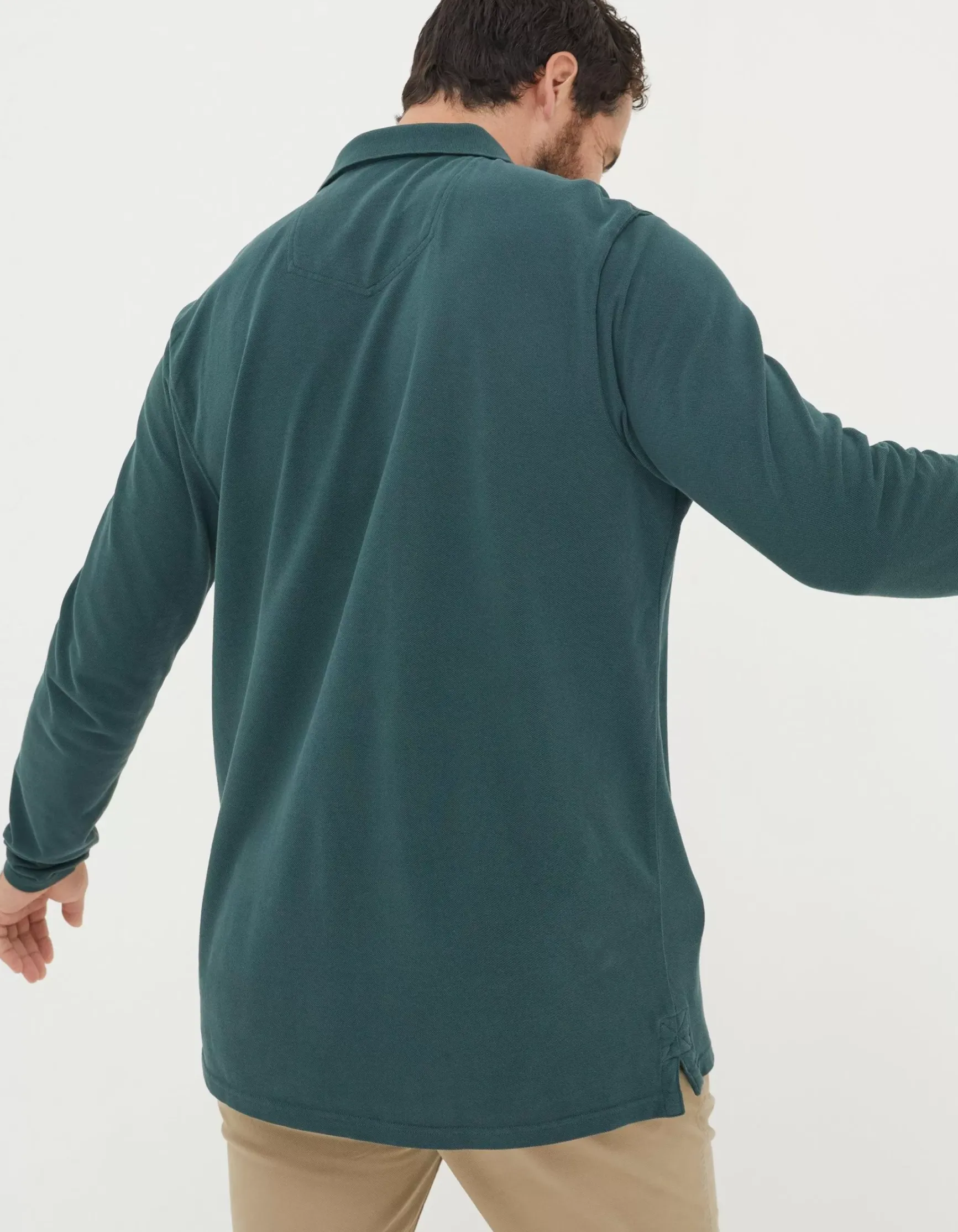 FatFace Long Sleeve Organic Pique Polo|Men Polo Shirts