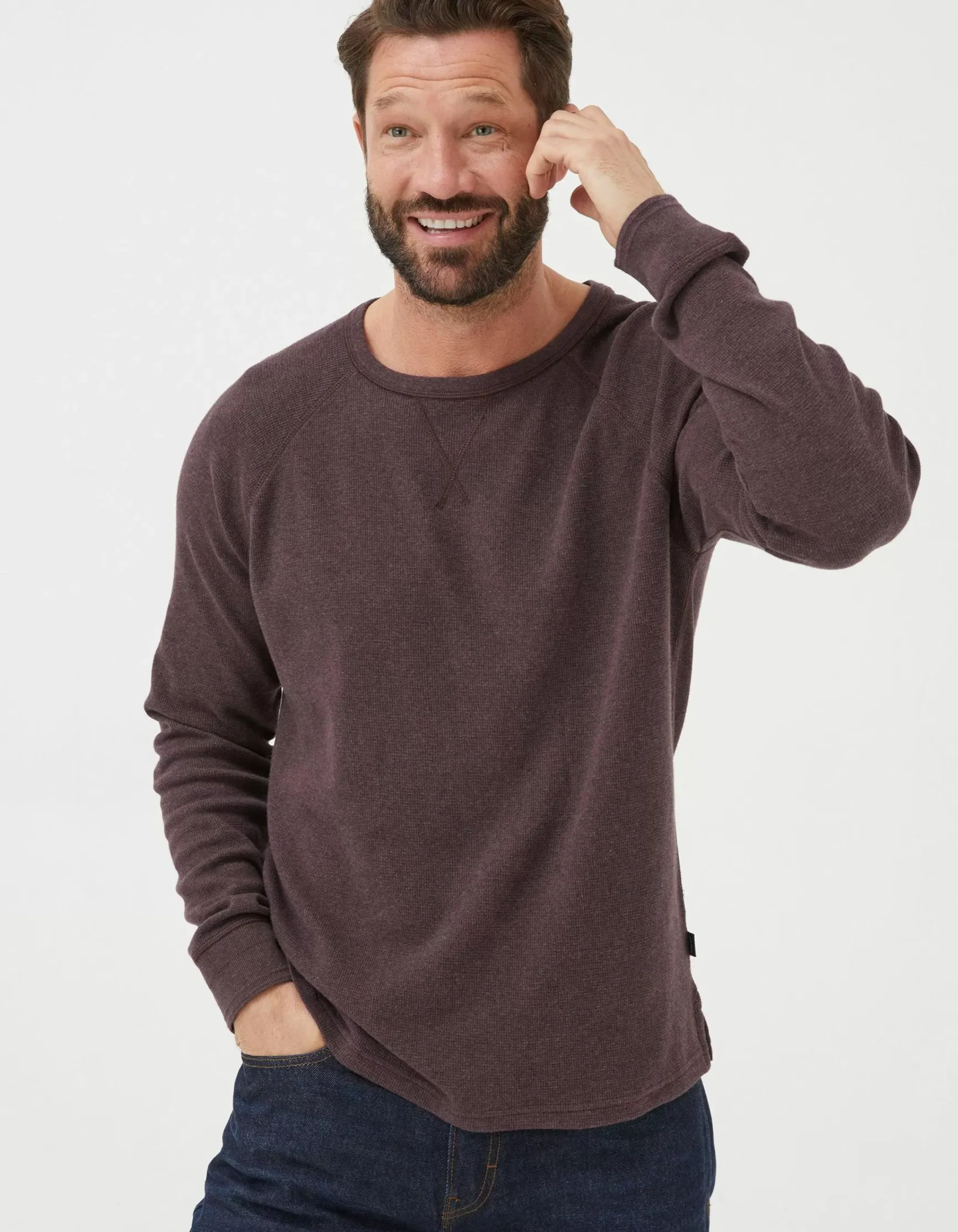 FatFace Long Sleeve Waffle Crew|Men T-Shirts