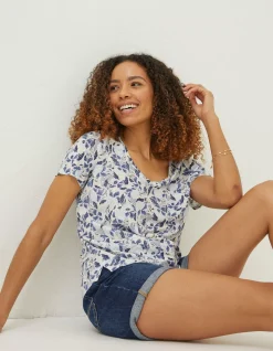 FatFace Maggie Flower Linen T-Shirt|Women Tops & T-Shirts