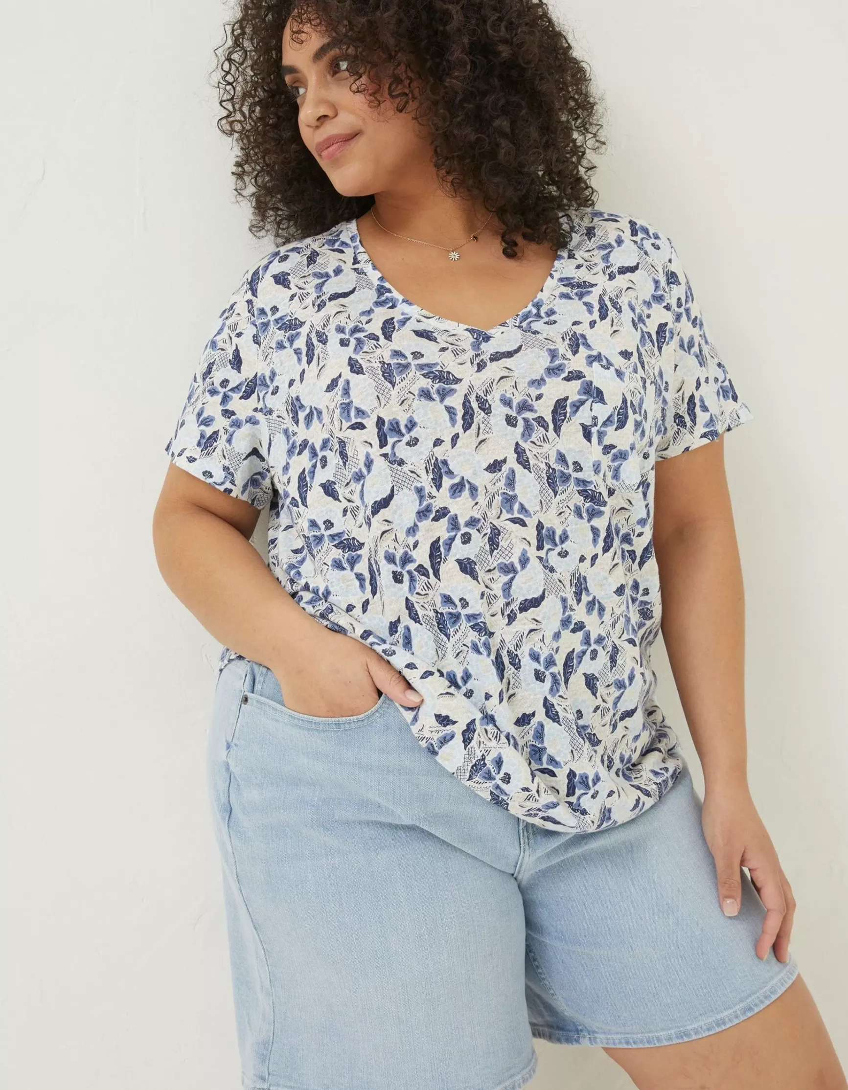 FatFace Maggie Flower Linen T-Shirt|Women Tops & T-Shirts