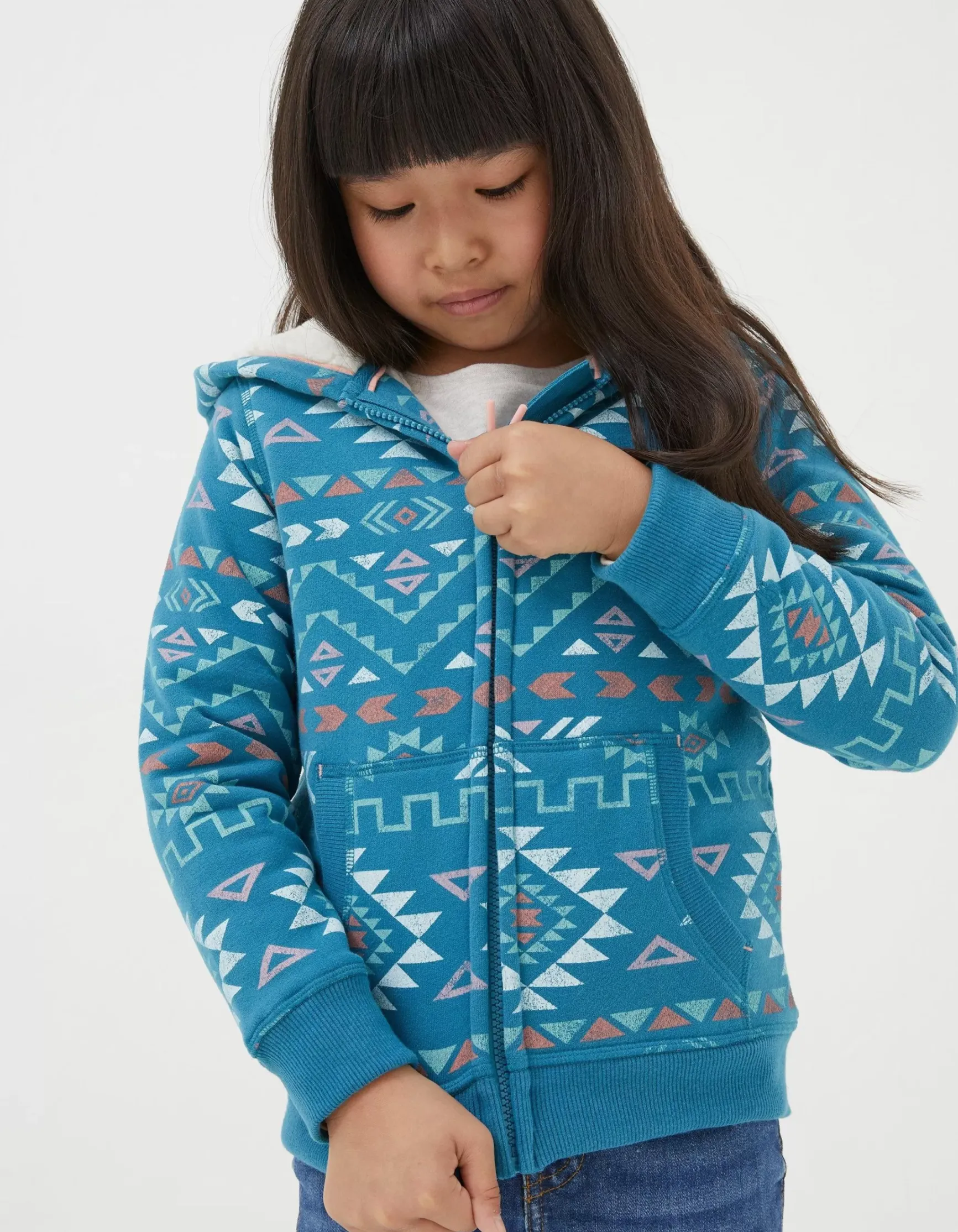FatFace Pattern Zip Sweat Hoodie|Girls View All