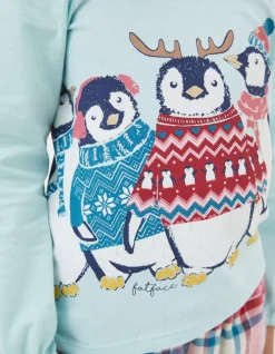 FatFace Pippa Penguin Check Pyjama Set|Girls Nightwear & Loungewear