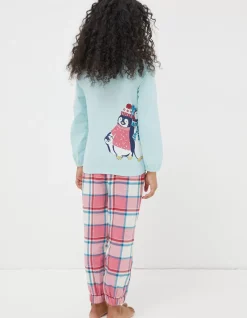 FatFace Pippa Penguin Check Pyjama Set|Girls Nightwear & Loungewear