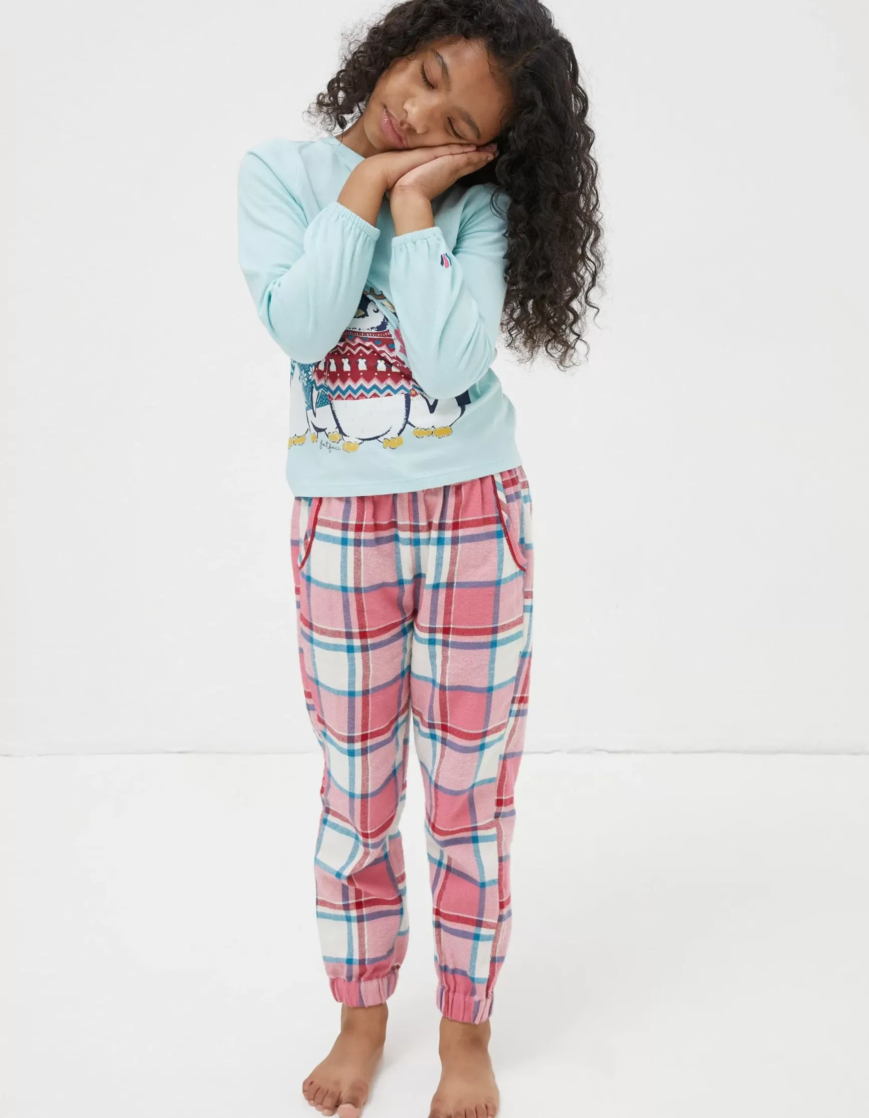 FatFace Pippa Penguin Check Pyjama Set|Girls Nightwear & Loungewear