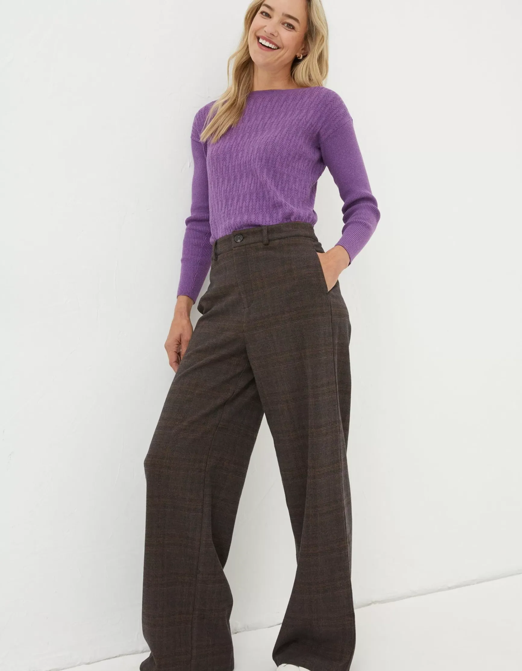 FatFace Presley Check Wide Leg Trousers|Women Trousers & Leggings